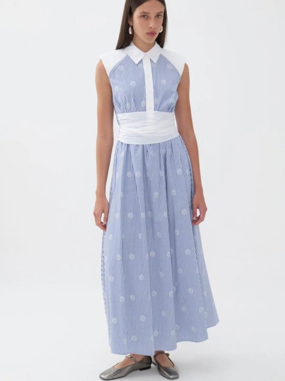 Nocturne Women's Blue & White Striped Maxi Dress, морской стиль Size L